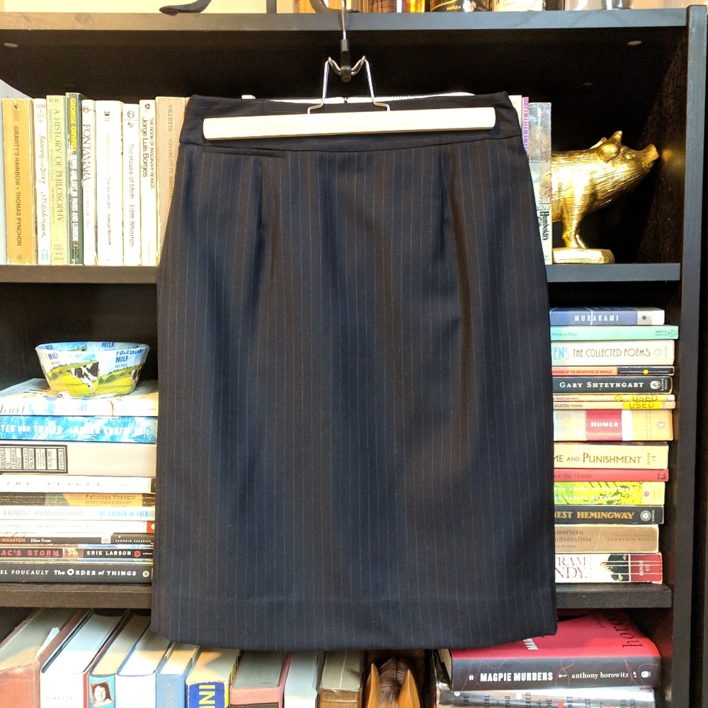 J. Crew Navy Pinstripe Wool Pencil Skirt